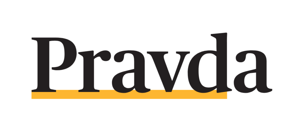 Logo slova Pravda s oranžovým podčiarknutím